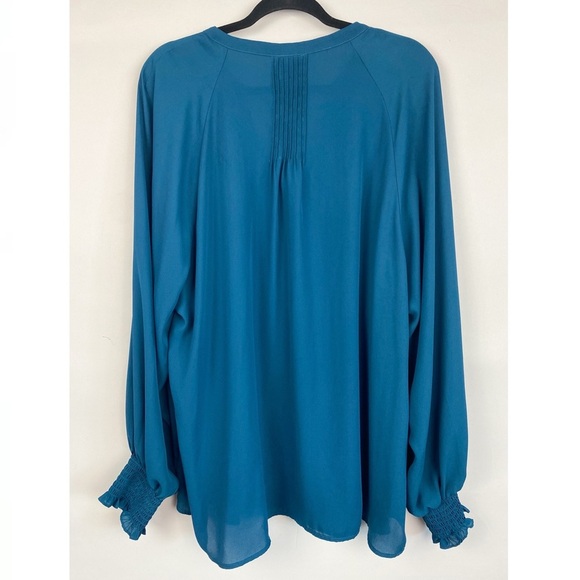 Torrid Georgette Smocked Blouson Long Sleeve Blouse Flowy Legion Blue - Size 3X - Picture 7 of 12